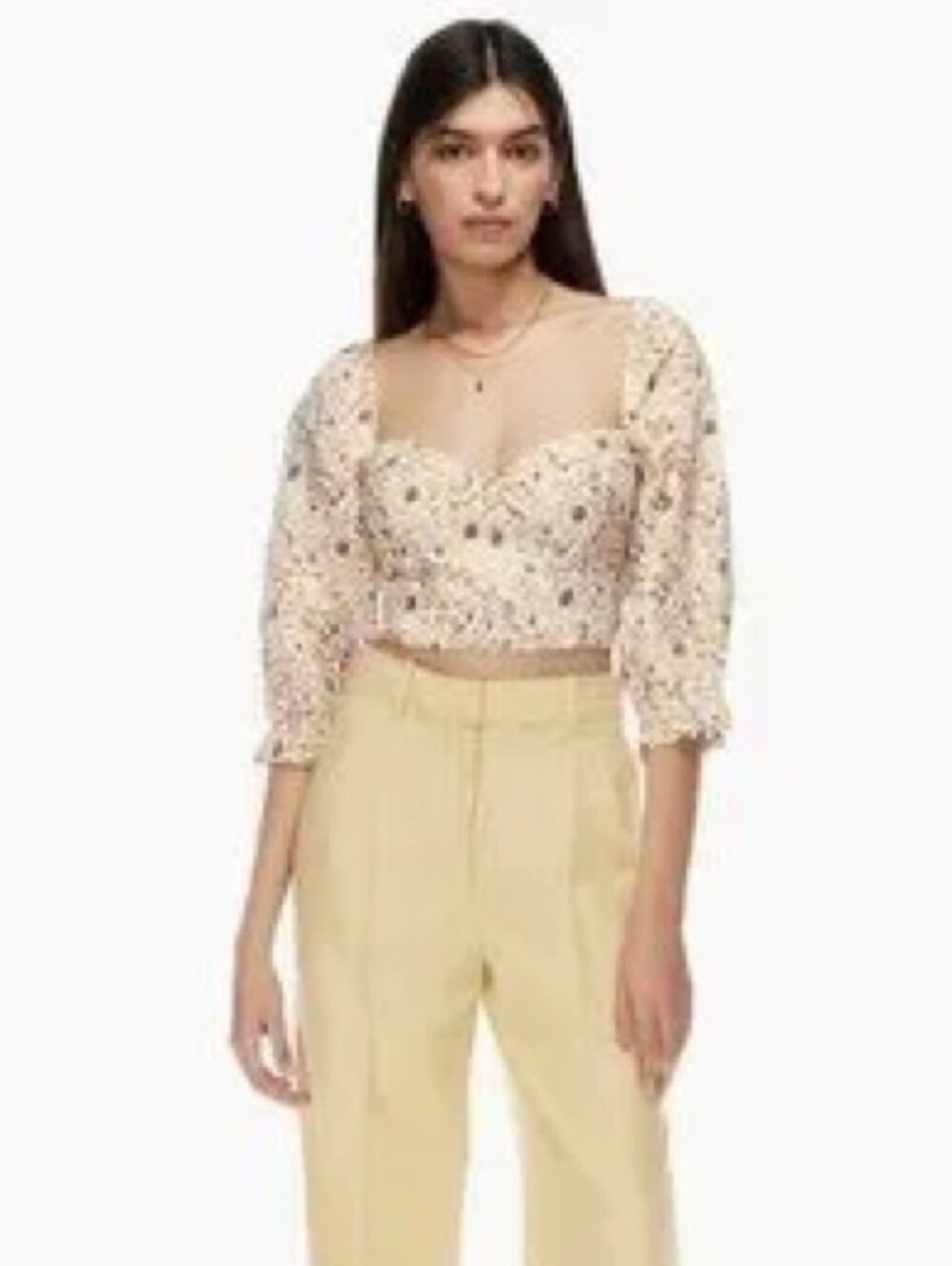 Aritzia Wilfred Villet Linen Floral Blouse in White in Medium - Picture 3 of 9